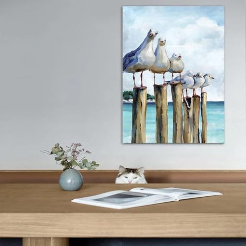 DAMAIART Wandkunst mit Möwe, weiß und blau, Leinwanddrucke, Strandthema, Küstenvögel, Gemälde, beruhigendes Tierbild für Wohnzimmer, 30 x 45 cm, rahmenlos DAMAIART Wandkunst mit Möwe, weiß und blau, Leinwanddrucke, Strandthema, Küstenvögel, Gemälde, beruhigendes Tierbild für Wohnzimmer, 30 x 45 cm, rahmenlos von DAMAIART