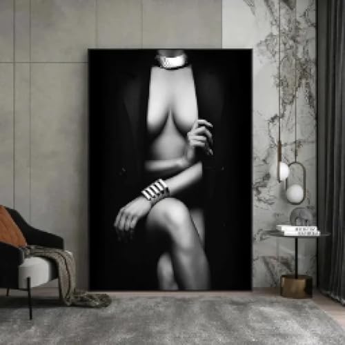 Schwarz-weißes Leinwandbild, sexy Frau, Gemälde, Mädchenanzüge, Kunst, ästhetisches Poster für modernes Schlafzimmer, Heimwanddekoration, 70 x 90 cm, rahmenlos von DAMAIART