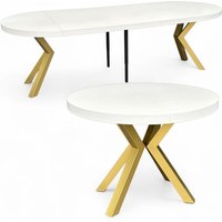 Damale Meble - Großer runder Esstisch Weiß (Ø110/310 cm) Ausziehbar mit Goldenen X-Metallbeinen von DAMALE MEBLE