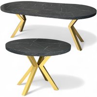 Damale Meble - Marmor Esstisch Rund Ausziehbar Ø100/200 cm Schwarz mit Goldenen X-Metallbeinen Damale Meble - Marmor Esstisch Rund Ausziehbar Ø100/200 cm Schwarz mit Goldenen X-Metallbeinen von DAMALE MEBLE