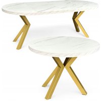 Damale Meble - Marmor Esstisch Rund Ausziehbar Ø100/200 cm Weiß mit Goldenen X-Metallbeinen Damale Meble - Marmor Esstisch Rund Ausziehbar Ø100/200 cm Weiß mit Goldenen X-Metallbeinen von DAMALE MEBLE