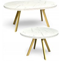 Damale Meble - Marmor-Esstisch Rund Ausziehbar Ø100/200 cm mit Goldenen Metallbeinen + Einlegeplatten von DAMALE MEBLE