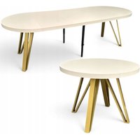 Damale Meble - Runder Ausziehtisch Ø110 cm bis 310 cm in Kaschmir Beige mit Goldmetalldetails von DAMALE MEBLE