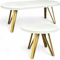 Damale Meble - Runder Esstisch Weiß Halbmatt Ausziehbar Ø100/200 cm mit Goldenen Metallbeinen Damale Meble - Runder Esstisch Weiß Halbmatt Ausziehbar Ø100/200 cm mit Goldenen Metallbeinen von DAMALE MEBLE
