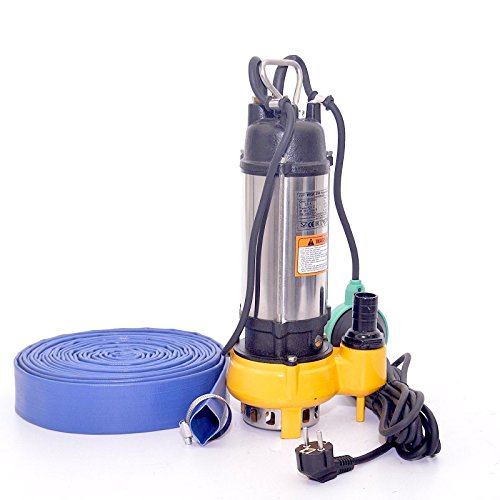 250W Fäkalienpumpe Schmutzwasserpumpe Tauchpumpe Abwasserpumpe mit freien Durchlauf bis 20mm + 10m Schlauch von DAMBAT