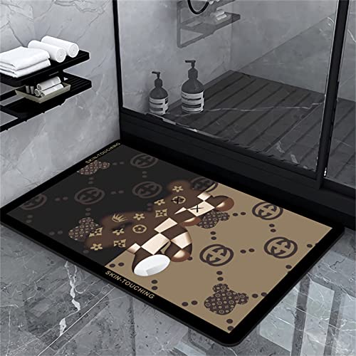DAMEGA Badvorleger mit Bärendruck Brauner Badvorleger Kieselgur Badteppich Minimalistischer Cartoon Badvorleger rutschfeste Badteppiche Superabsorbierende Wassermatten von DAMEGA