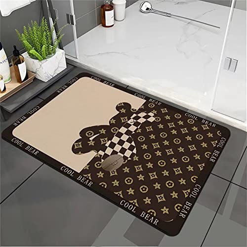 DAMEGA Badvorleger mit Bärendruck Brauner Badvorleger Kieselgur Badteppich Minimalistischer Cartoon Badvorleger rutschfeste Badteppiche Superabsorbierende Wassermatten von DAMEGA