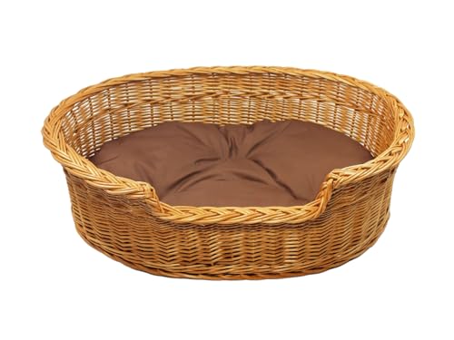 Damian-Wiklina Hundebett – Katzenbett – Hundeliege – Katzenliege – Katzenkorb – Hundekorb aus Weide – Hundekörbchen – BTH 79x59 H16/22 cm – mit Brown-Kissen von Damian-Wiklina