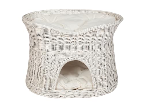 Katzenkorb zum Schlafen – Katzenhütte indoor – Größe XL: 70 cm oval – Katzenhöhle aus Weide – Zweistöckiger Hunde – oder Katzenbett mit waschbaren Kissen in Ecru – Weiße korbfarbe Katzenkorb zum Schlafen – Katzenhütte indoor – Größe XL: 70 cm oval – Katzenhöhle aus Weide – Zweistöckiger Hunde – oder Katzenbett mit waschbaren Kissen in Ecru – Weiße korbfarbe von Damian-Wiklina