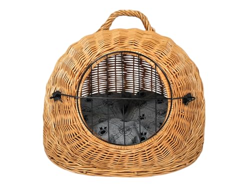 Weidenkorb Korbhöhle mit Gitter und Tragegriff – Abmessungen 50x40x45 cm – Transporthöhle – Natürliche Farbe – Hersteller – Transporter mit hellgrauen Kissen Weidenkorb Korbhöhle mit Gitter und Tragegriff – Abmessungen 50x40x45 cm – Transporthöhle – Natürliche Farbe – Hersteller – Transporter mit hellgrauen Kissen von Damian-Wiklina