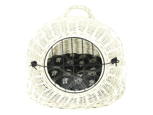 Weidenkorb Korbhöhle mit Gitter und Tragegriff – Abmessungen 50x40x45 cm – Transporthöhle – Weiße Farbe – Hersteller – Transporter mit Kissen dunkelgrau von Damian-Wiklina