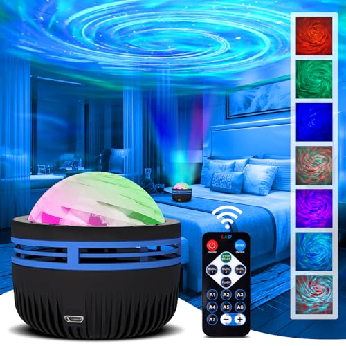 Nordlicht Projektor, LED Sternenhimmel Projektor Kinder, Polarlicht Lampe Aurora Projektor mit Fernbedienung & 7 Lichteffekten, Galaxy Projector Nordlicht Lampe für Zimmer Deko Geschenk (A) von DAMIGHT