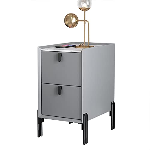 DAMOIFFP Schmaler Beistelltisch aus der Mitte des Jahrhunderts - Moderner Nachttisch mit 2 Schubladen - Nachttisch mit Arbeitsplatte aus Sinterstein - Minimalistisches Design für kleine Räu von DAMOIFFP
