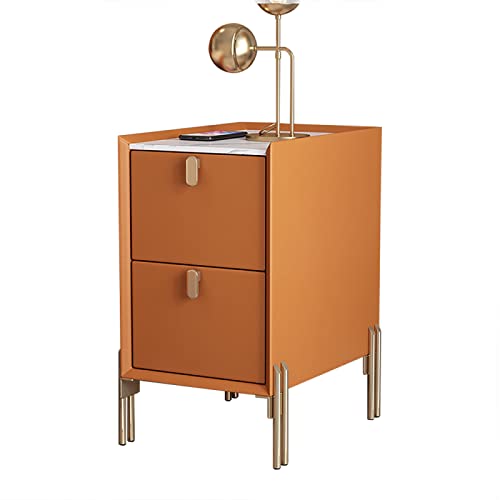 DAMOIFFP Schmaler Beistelltisch aus der Mitte des Jahrhunderts - Moderner Nachttisch mit 2 Schubladen - Nachttisch mit Arbeitsplatte aus Sinterstein - Minimalistisches Design für kleine Räu von DAMOIFFP