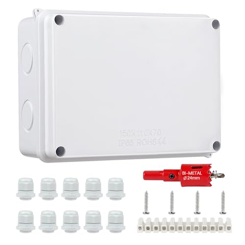 IP65 Wasserdichter Aufputz-Abzweigkasten, Damoron Aufputz Verteilerdose, Großer ABS-Elektrokasten Kabelanschluss im Freien, Externer Elektroanschlusskasten, weiß(150x110x70mm) von DAMORON