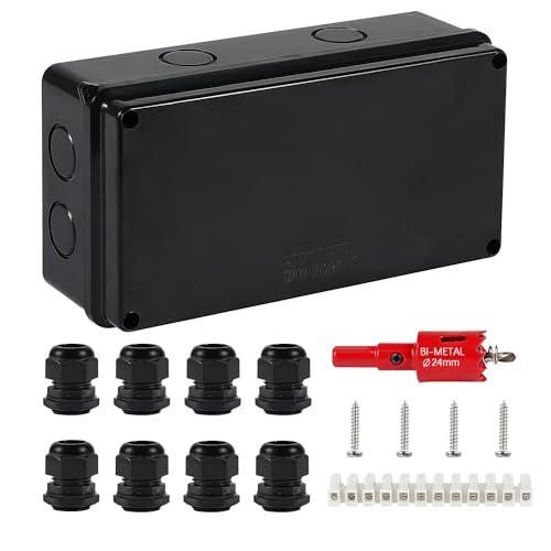DAMORON Abzweigdose IP65 Wasserdicht, Verteilerdose Aufputz, Ø12-15 mm, ABS Abzweigdose Groß, Abzweigdose Unterputz für Feuchträume | Boden, Verteilerdose Schwarz(200x100x70mm) von DAMORON
