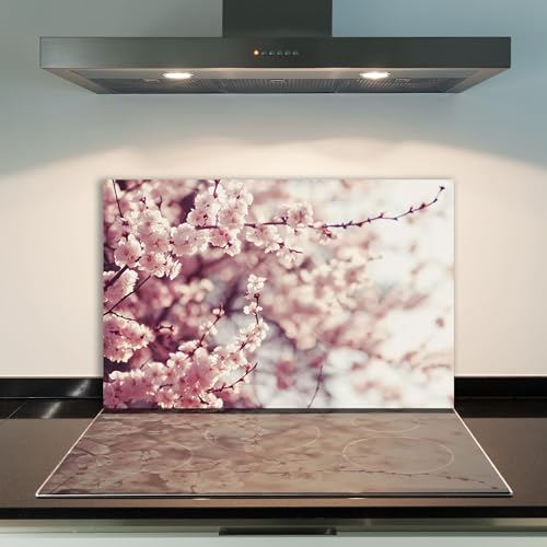 DAMU | Herdabdeckplatte Einteilig 80x52 Herdabdeckung Ceranfeld Glasschneideplatte Ceranfeldabdeckung Herdplattenabdeckung Kochfeld Abdeckung Schneidebrett Glasplatte Blumen Pink von DAMU