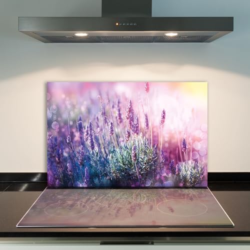 DAMU | Herdabdeckplatte Einteilig 80x52 Herdabdeckung Ceranfeld Glasschneideplatte Ceranfeldabdeckung Herdplattenabdeckung Kochfeld Abdeckung Schneidebrett Glasplatte Blumen Violett von DAMU