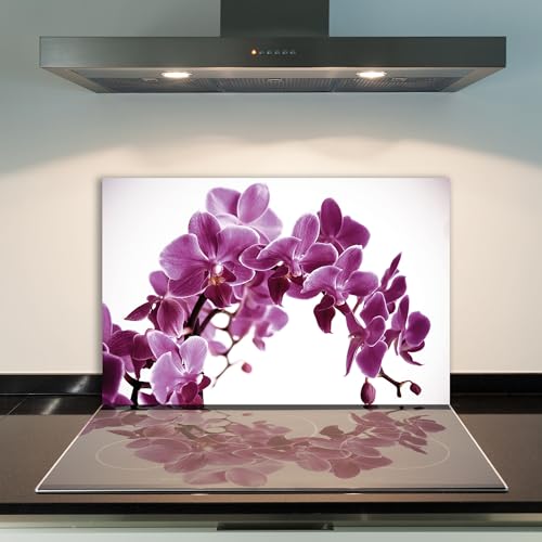 DAMU | Herdabdeckplatte Einteilig 80x52 Herdabdeckung Ceranfeld Glasschneideplatte Ceranfeldabdeckung Herdplattenabdeckung Kochfeld Abdeckung Schneidebrett Glasplatte Orchidee Violett von DAMU