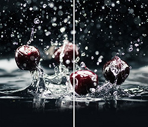 DAMU |Ceranfeldabdeckung 2 Teilig 2x30x52 cm Herdabdeckplatten KĂĽche Elektroherd Induktion Herdschutz Spritzschutz Glasplatte Schneidebrett Schwarz Rot Obst von DAMU