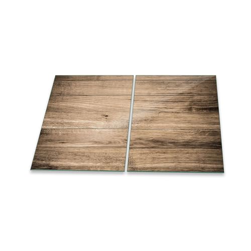DAMU | Herdabdeckplatte 2teilig 2x40x52 Herdabdeckung Ceranfeld Glasschneideplatte Ceranfeldabdeckung 80x52 Herdplattenabdeckung Kochfeld Abdeckung Schneidebrett Glasplatte Holz Abstrakt von DAMU