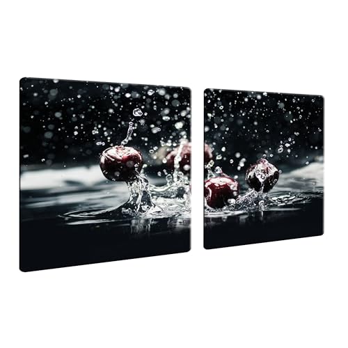 DAMU | Herdabdeckplatte 2teilig 2x40x52 Herdabdeckung Ceranfeld Glasschneideplatte Ceranfeldabdeckung 80x52 Herdplattenabdeckung Kochfeld Abdeckung Schneidebrett Glasplatte Kirsche FrĂĽchte von DAMU