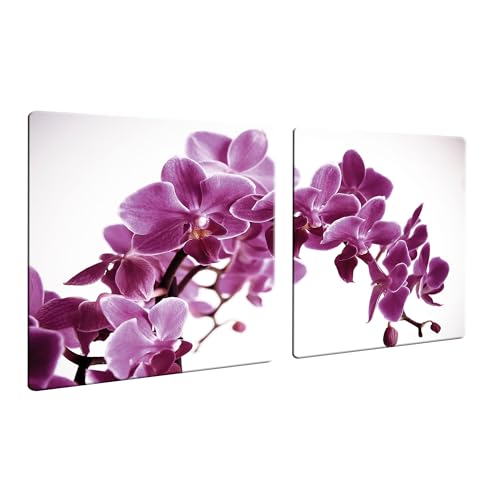 DAMU | Herdabdeckplatte 2teilig 2x40x52 Herdabdeckung Ceranfeld Glasschneideplatte Ceranfeldabdeckung 80x52 Herdplattenabdeckung Kochfeld Abdeckung Schneidebrett Glasplatte Orchidee Blumen von DAMU