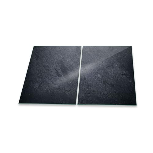 DAMU | Herdabdeckplatte 2teilig 2x40x52 Herdabdeckung Ceranfeld Glasschneideplatte Ceranfeldabdeckung 80x52 Herdplattenabdeckung Kochfeld Abdeckung Schneidebrett Glasplatte Schwarz Abstrakt von DAMU