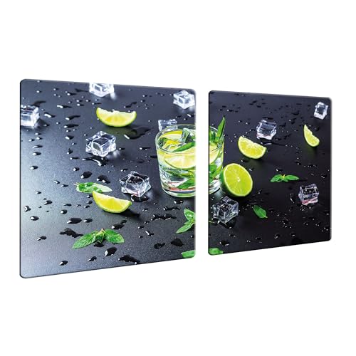 DAMU | Herdabdeckplatte 2teilig 2x40x52 Herdabdeckung Ceranfeld Glasschneideplatte Ceranfeldabdeckung 80x52 Herdplattenabdeckung Kochfeld Abdeckung Schneidebrett Glasplatte Schwarz Cocktail von DAMU