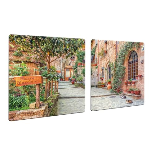 DAMU | Herdabdeckplatte 2teilig 2x40x52 Herdabdeckung Ceranfeld Glasschneideplatte Ceranfeldabdeckung 80x52 Herdplattenabdeckung Kochfeld Abdeckung Schneidebrett Glasplatte Stadt Natur von DAMU