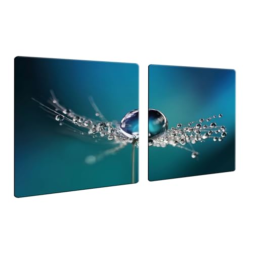 DAMU | Herdabdeckplatte 2teilig 2x40x52 Herdabdeckung Ceranfeld Glasschneideplatte Ceranfeldabdeckung 80x52 Herdplattenabdeckung Kochfeld Abdeckung Schneidebrett Glasplatte Wasser Blau von DAMU