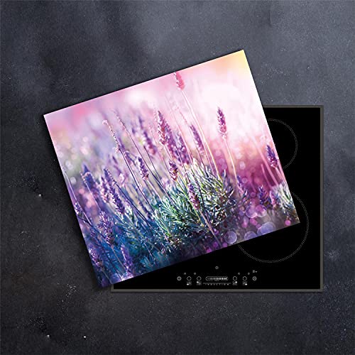 DAMU | Herdabdeckplatte Einteilig 60x52 Herdabdeckung Ceranfeld Glasschneideplatte Ceranfeldabdeckung Herdplattenabdeckung Kochfeld Abdeckung Schneidebrett Glasplatte Lavendel Natur von DAMU