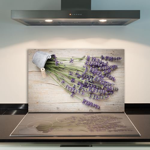 DAMU | Herdabdeckplatte Einteilig 80x52 Herdabdeckung Ceranfeld Glasschneideplatte Ceranfeldabdeckung Herdplattenabdeckung Kochfeld Abdeckung Schneidebrett Glasplatte Blumen Violett von DAMU
