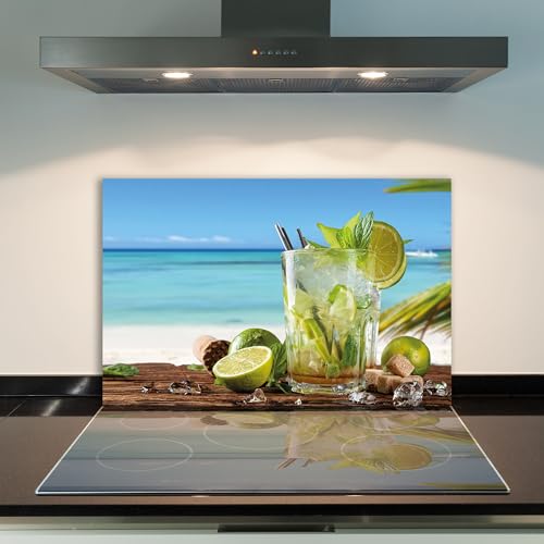 DAMU | Herdabdeckplatte Einteilig 80x52 Herdabdeckung Ceranfeld Glasschneideplatte Ceranfeldabdeckung Herdplattenabdeckung Kochfeld Abdeckung Schneidebrett Glasplatte Cocktail Blau GrĂĽn von DAMU