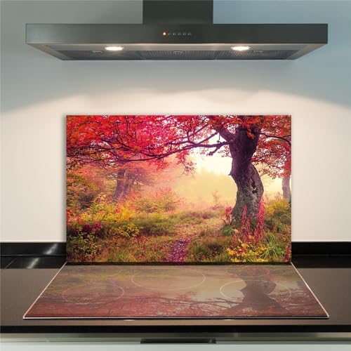 DAMU | Herdabdeckplatte Einteilig 80x52 Herdabdeckung Ceranfeld Glasschneideplatte Ceranfeldabdeckung Herdplattenabdeckung Kochfeld Abdeckung Schneidebrett Glasplatte Landschaft Rot GrĂĽn von DAMU
