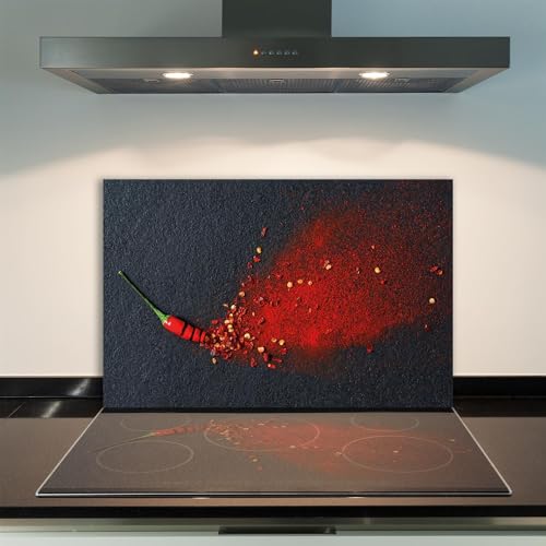 DAMU | Herdabdeckplatte Einteilig 80x52 Herdabdeckung Ceranfeld Glasschneideplatte Ceranfeldabdeckung Herdplattenabdeckung Kochfeld Abdeckung Schneidebrett Glasplatte Paprika Chilli Schwarz von DAMU