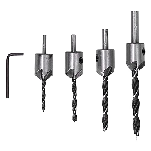 4 Stück Countersink-Bohrer 5 Flöten-Kammern Kohlenstoffstahl-Positions-Reaming-Werkzeug-Set mit Hex-Schraubens chl üssel für Holz bearbeitungs bank Handbohrer von DANAIXZ