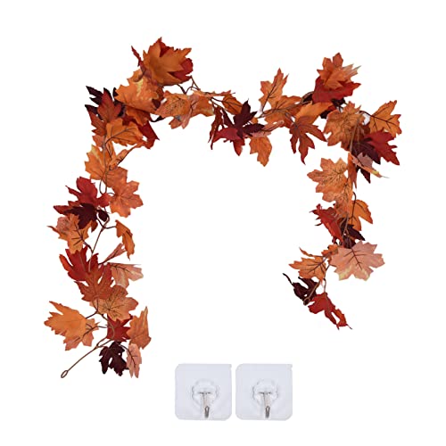 Dekorative künstliche Ahorn Girlande Herbst Blatt Girlanddekoration Thanksgiving Halloween Fake Maple Vine (Doppelter-Maple-Blatt-Rattan-Stil C.) von DANAIXZ