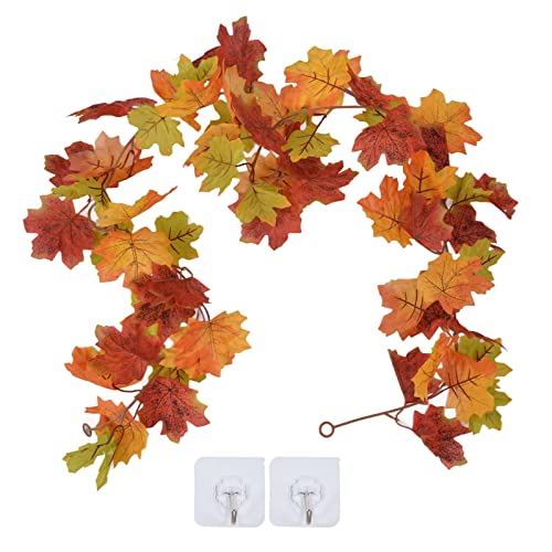 Dekorative künstliche Ahorn Girlande Herbst Blatt Girlanddekoration Thanksgiving Halloween Fake Maple Vine (Doppelter-Maple-Blatt-Rattan-Stil a) von DANAIXZ