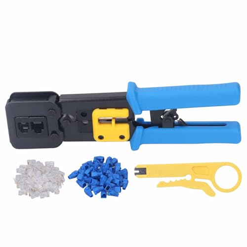 Netzwerkkabel -Crimpable Professionelles Ratschenkrimp -Werkzeug für RJ45 RJ11 -Stecker mit Drahtstripper und 100 Steckverbindungen Stahlstahlkonstruktion von DANAIXZ