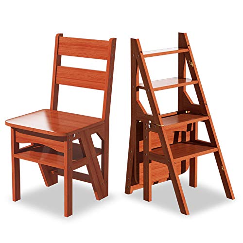 DANBOOL Klappbarer Leiterstuhl aus massivem Holz für die Küche, Faltbarer Tritthocker für den Haushalt, Leiterstuhl, tragbare Trittleiter und Stühle-Kombination/weiß von DANBOOL