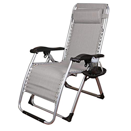 DANBOOL Zero Gravity Tragbarer Klapp-Lounge-Stuhl, Stahlgeflecht-Stuhl für den Außenbereich, Klapp-Liegestuhl für die Terrasse mit Getränkehalter-Kopfstütze D von DANBOOL