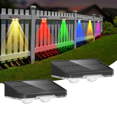 DANCINGBOAR Solar Wandleuchte Aussen 2er-Pack, Solarlampen für Außen Wand Garten mit 6 Farben & RGB Farbwechsel, Solar Zaunleuchten für Außen IP65 für Terrasse, Balkon Deko, Zaun von DANCINGBOAR