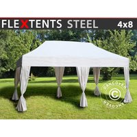 Faltzelt Faltpavillon Wasserdicht FleXtents Steel 4x8m Weiß, mit 6 Gardinen - Weiß von DANCOVER