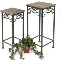 Blumenhocker Metall Eckig 2er Set 56, 64 cm Blumenständer 11134 Beistelltisch Pflanzenständer Holzablage Blumensäule - Dandibo von DANDIBO