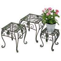 Blumenhocker Metall Grün Eckig 3er Set Blumenständer 96007 Blumensäule Modern Pflanzenständer Pflanzenhocker Vintage von DANDIBO