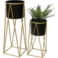 Blumenhocker mit Topf Metall Gold Schwarz 2er Set Blumenständer 96046 Blumensäule Modern Pflanzenständer Pflanzenhocker - Dandibo von DANDIBO