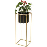 Blumenhocker mit Topf Metall Gold Schwarz Eckig l 70 cm Blumenständer 96035 Blumensäule Modern Pflanzenständer Pflanzenhocker - Dandibo von DANDIBO