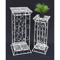 DanDiBo Blumenhocker Metall Weiß Eckig 2er Set 63 cm - 77 cm Blumenständer 20304 Blumensäule von DANDIBO
