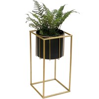 DanDiBo Blumenhocker mit Topf Metall Gold Schwarz Eckig S 45 cm Blumenständer 96035 Blumensäule Modern Pflanzenständer Pflanzenhocker von DANDIBO